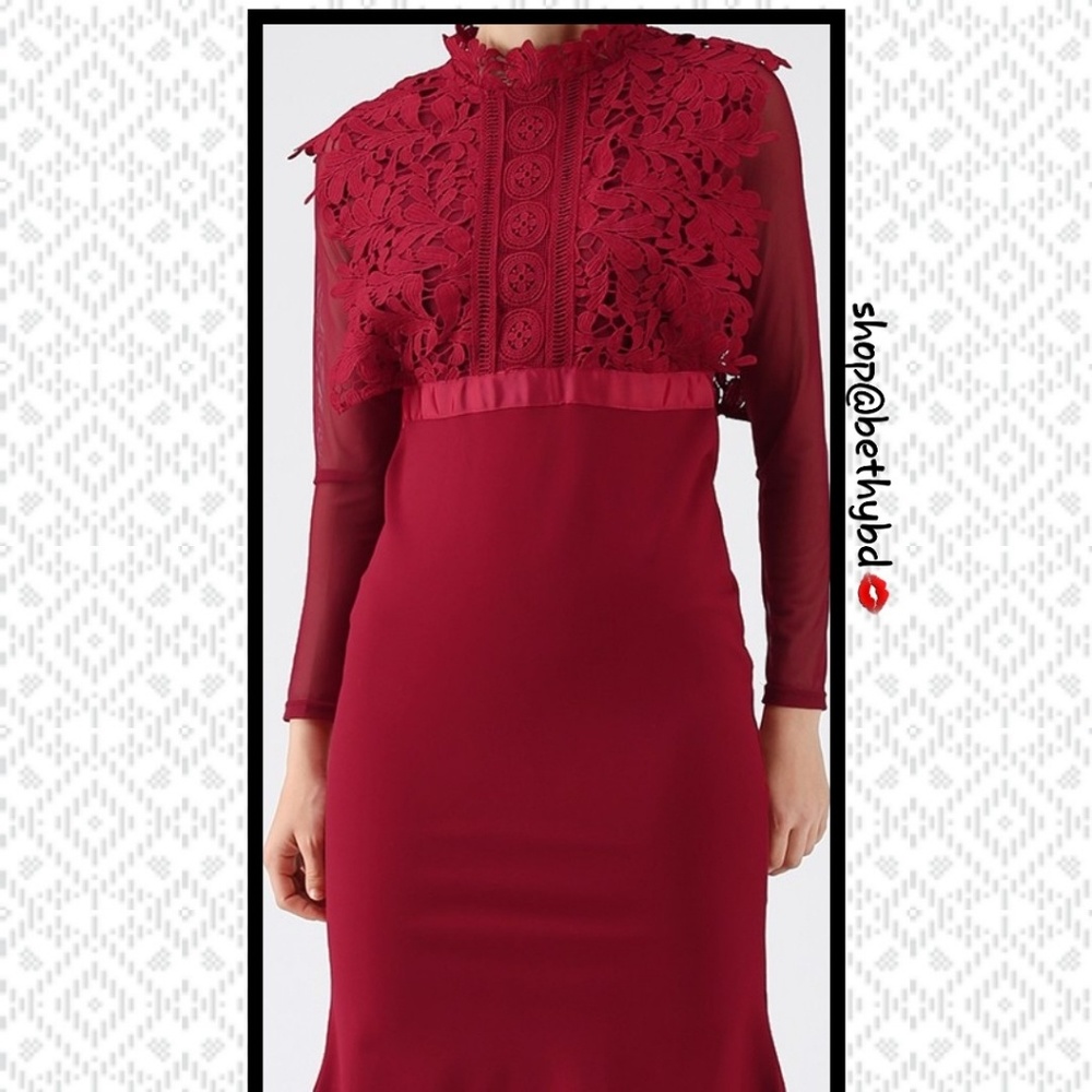 Lady in Red Dress Crochet Lace Elegance Size XL